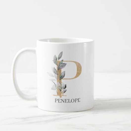 P Monogramm Floral Personalisiert Kaffeetasse (Links)