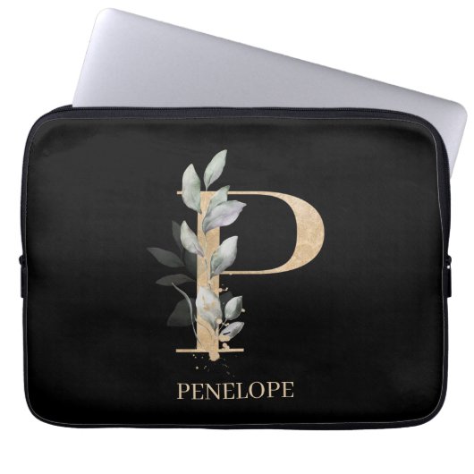 P Monogramm Floral Personalisiert Laptopschutzhülle (Vorderseite)