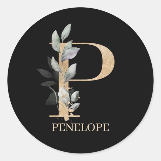 P Monogramm Floral Personalisiert Runder Aufkleber (Vorderseite)