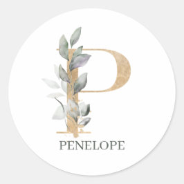 P Monogramm Floral Personalisiert Runder Aufkleber