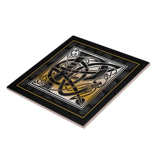 P Monogramm Keltische Keramik aus schwarzem Stein Fliese (Seite)