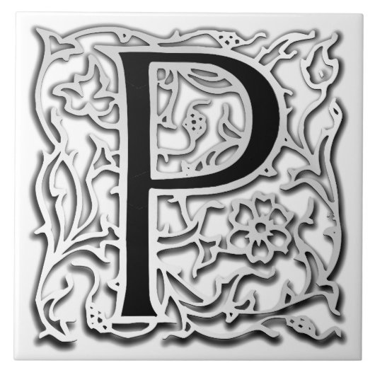 P Monogramm Keramik "Silver Besque" Fliese (Vorderseite)