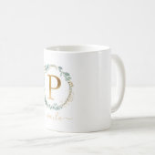 P Monogramm, kundenspezifischer Blattkranz Kaffeetasse (VorderseiteRechts)