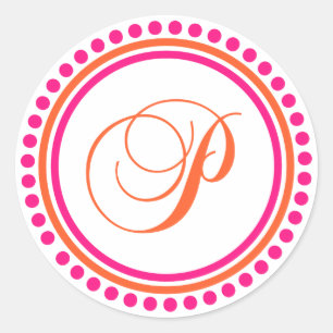 P Monogramm (rosa/orangefarbener Punktkreis) Runder Aufkleber