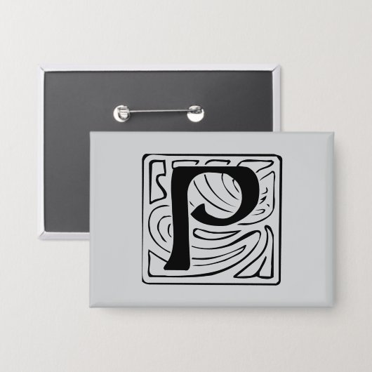 P Monogramm schwarz Button (Vorderseite/Rückseite)