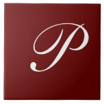 P Monogramm, weiß auf dunkelrot, Fliese<br><div class="desc">Classic White Letter Monogram on Maroon Background,  P.</div>