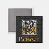 P Name Monogram "Celtic Black Stone" Square Magnet (Vorderseite/Rückseite)