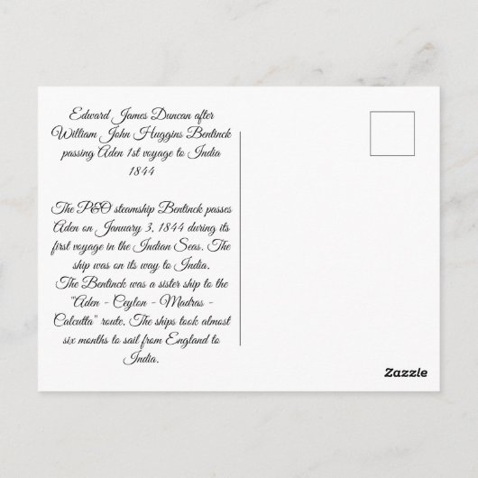 P&O-Dampfschiff Bentinck 1844 Postkarte (Rückseite)