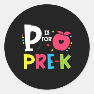 P steht für Pre-k Zurück zur Schule Froher erster Runder Aufkleber