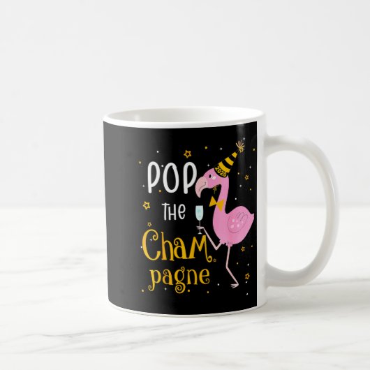 P The Champagne It's New Year! Funny Flamingo Drin Kaffeetasse (Rechts)
