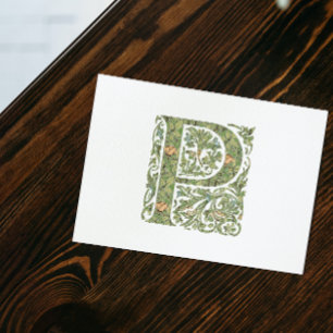 P Verschnörkeltes florales blättriges Monogramm Postkarte