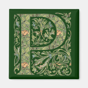 P Verzierte Floral Leafon Monogramm Magnet