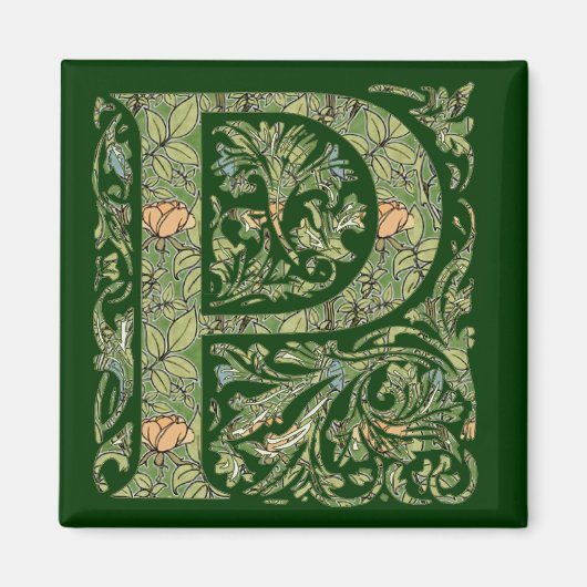 P Verzierte Floral Leafon Monogramm Magnet (Vorne)