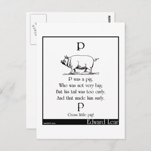 P was a pig postkarte (Vorne/Hinten)