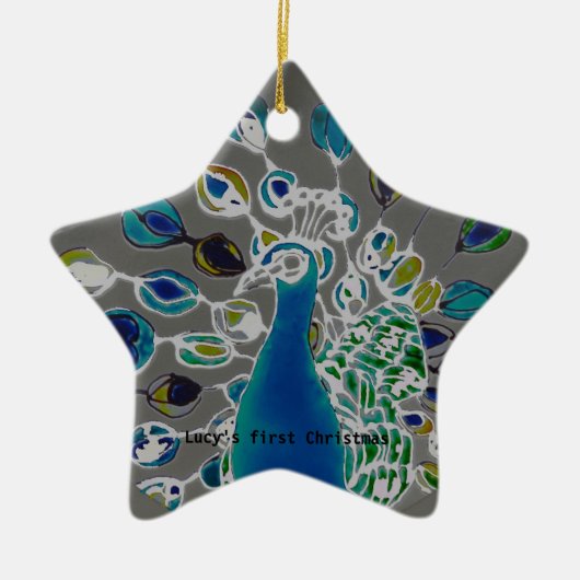 © P Wherrell erster Pfau Babys Weihnachts Keramik Ornament (Vorne)