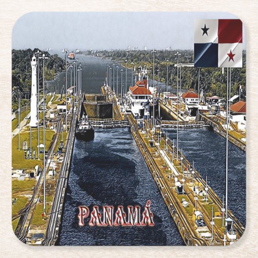 PA0003 Amerika - Panama - Canal Locks - Panorama Rechteckiger Pappuntersetzer (Vorderseite)