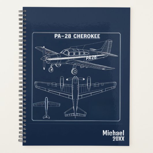 PA-28 Cherokee Airplane Blueprint Blue Aviation Planer (Vorderseite)