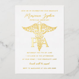 PA Arztassistent Caduceus Abschluss Gold Folieneinladung