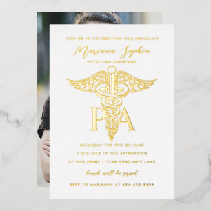 PA Arztassistent Caduceus Abschluss Gold Folieneinladung