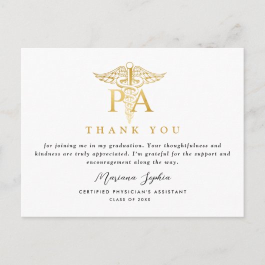PA Caduceus Abschluss Vielen Dank Postkarte (Vorderseite)