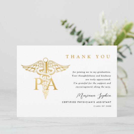 PA Caduceus Graduation Thank You Dankeskarte (Stehend Vorderseite)