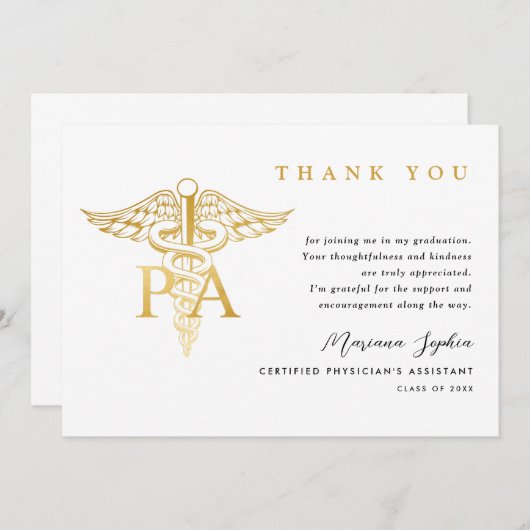 PA Caduceus Graduation Thank You Dankeskarte (Vorne/Hinten)