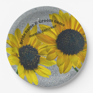 Paar 2 Hochzeitssonnenblumen Pappteller