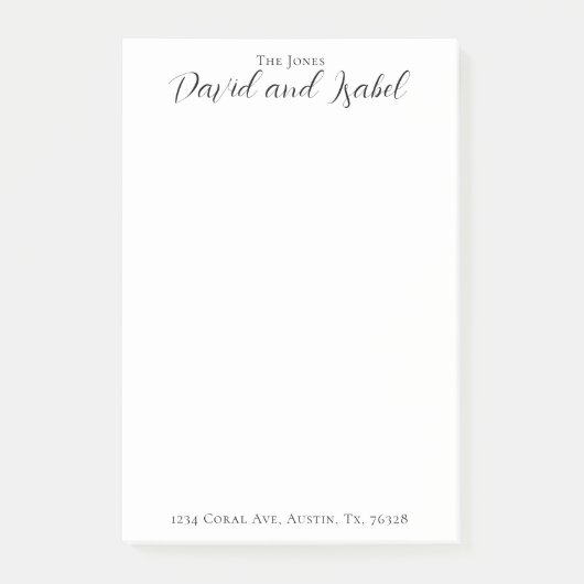 Paar 2 Namen Skriptadresse Formal Post-it Klebezettel (Vorderseite)