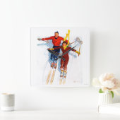 Paar-Abfahrtskilauf Quadratische Wanduhr (Zuhause)