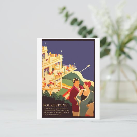 Paar am Folkestone Beach Postkarte (Stehend Vorderseite)