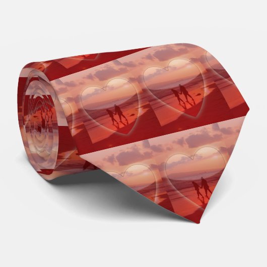 Paar am Strand im Herzen Valentine Necktie Krawatte (Gerollt)
