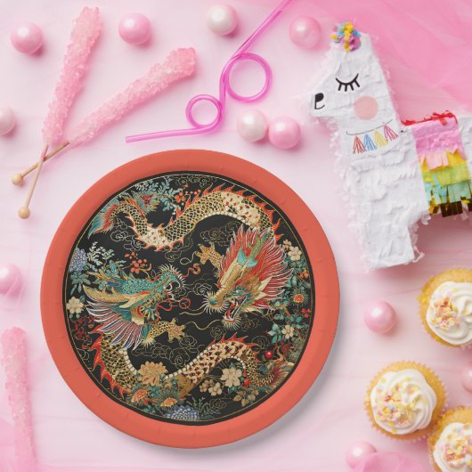 Paar asiatischer Drachen Pappteller (Party)
