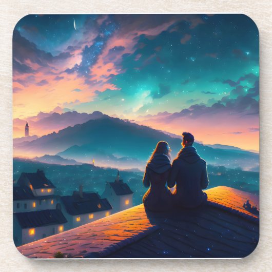 Paar auf dem Dach Getränkeuntersetzer (Vorderseite)