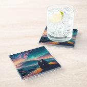 Paar auf dem Dach Glasuntersetzer (Schrägansicht)