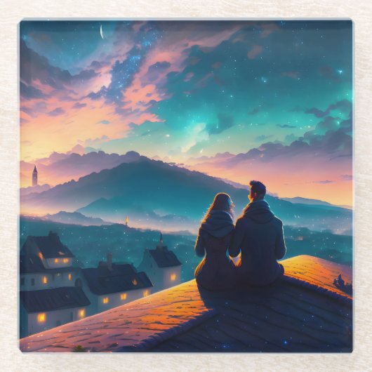 Paar auf dem Dach Glasuntersetzer (Vorderseite)