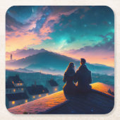 Paar auf dem Dach Rechteckiger Pappuntersetzer (Vorderseite)