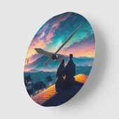 Paar auf dem Dach Runde Wanduhr (Winkel)