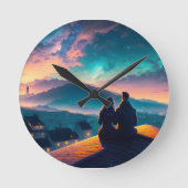Paar auf dem Dach Runde Wanduhr (Vorderseite)