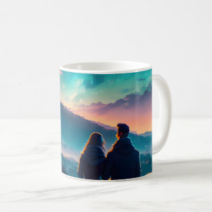 Paar auf dem Dach sitzend Kaffeetasse