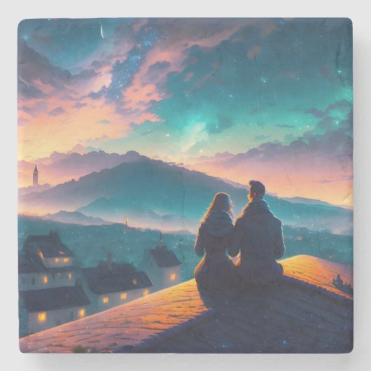 Paar auf dem Dach Steinuntersetzer (Vorderseite)