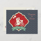Paar auf dem Fahrrad Retro Save the Date Postkarte (Vorne/Hinten)