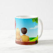 Paar auf einer Bank mit Liebe Titel Kaffeetasse (VorderseiteRechts)