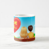 Paar auf einer Bank mit Liebe Titel Kaffeetasse (Mittel)