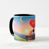 Paar auf einer Bank mit Liebe Titel Tasse (Vorderseite Links)
