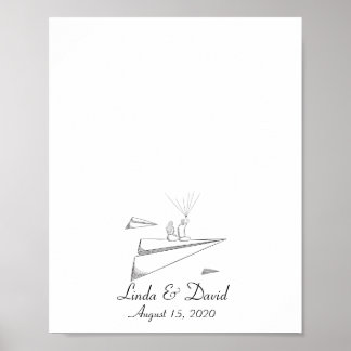 Paar auf Papierflugzeug Fingerabdruck Buch Pos sit Poster