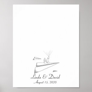 Paar auf Papierflugzeug Sitz Fingerabdruck Buch Po Poster