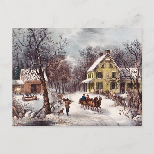 Paar auf Pferd gezeichnet Schlitten Postkarte (Vorderseite)