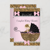 Paar Baby Dusche Niedlich Blonde Girl Pink Leopard Einladung (Vorne/Hinten)