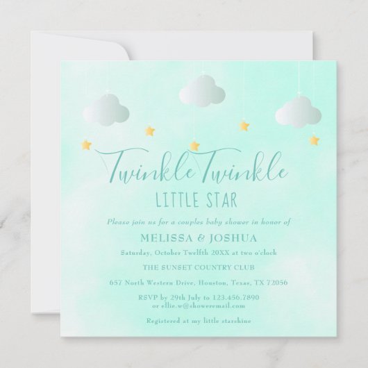 Paar Baby Duwer Twinkle Twinkle Geschlecht neutral Einladung (Vorderseite)