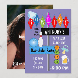 Paar-Baby-Party Dad-chelor Retro-Bowling-Party Einladung